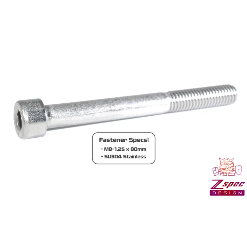 Set of 10 ZSPEC M8-1.25x80mm stainless steel socket-cap SHSC fasteners made of SUS304, shown in a 10-pack arrangement.