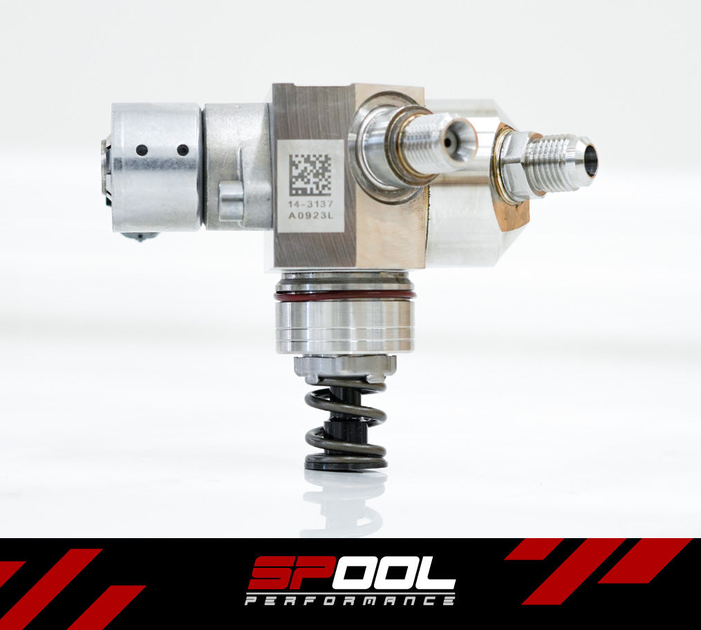 Spool Performance high-pressure fuel pump upgrade for Audi C8 RS6 Avant FX-350, featuring a compact pump system with durable components.