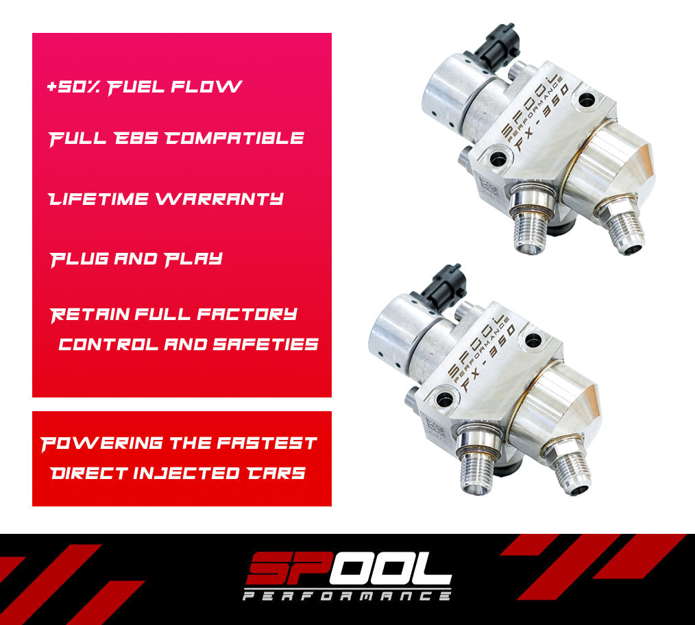 Spool Performance high-pressure fuel pump upgrade system installed in an Audi C8 RS7 Sportback, showcasing the upgraded pump components.