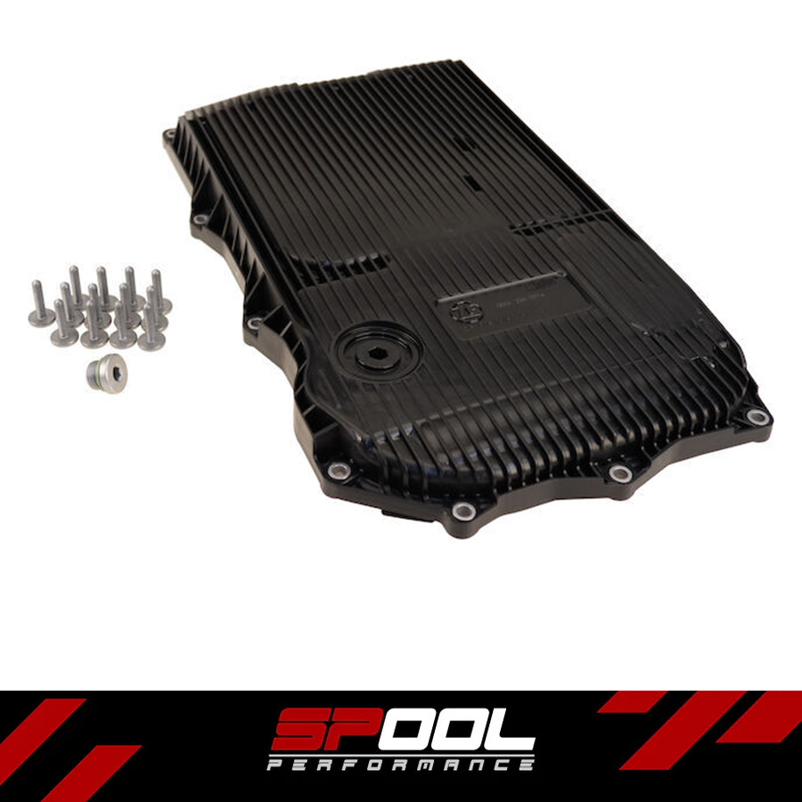 Spool Performance 2021+ Mild Hybrid 8HP51 transmission clutch oil pan for vehicle drivetrain, showing the oil pan component.