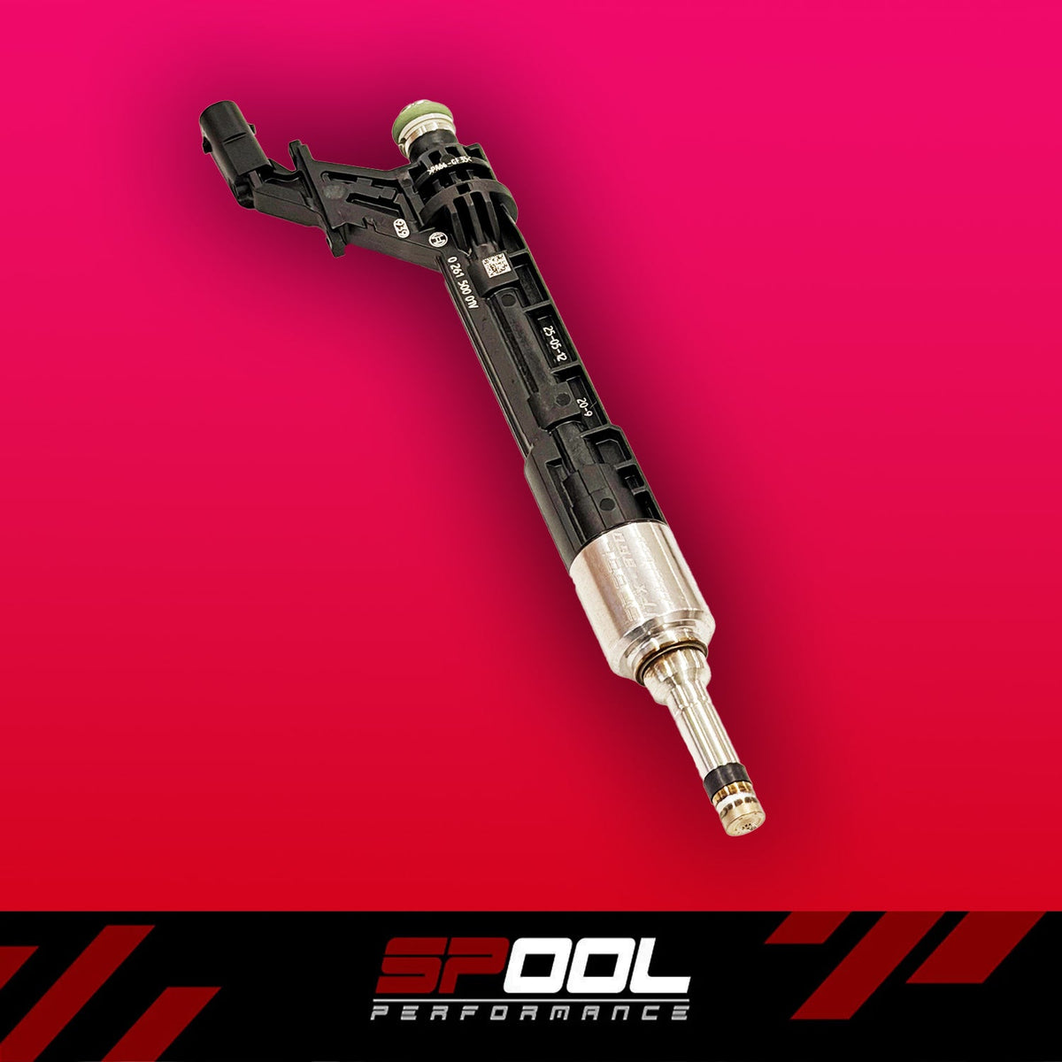 Spool Performance IFX-EA150 upgraded direct injection injectors for EA825 engine, shown installed on engine components.