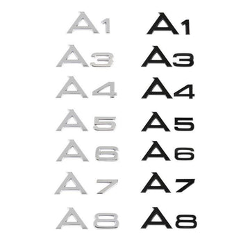 Black Audi A1 rear badges by V.I.P Digital Presence, featuring sleek design and branding details on the vehicle.