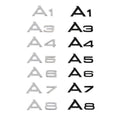 Black Audi A1 rear badges by V.I.P Digital Presence, showing close-up of the sleek, glossy badge design on the vehicle.