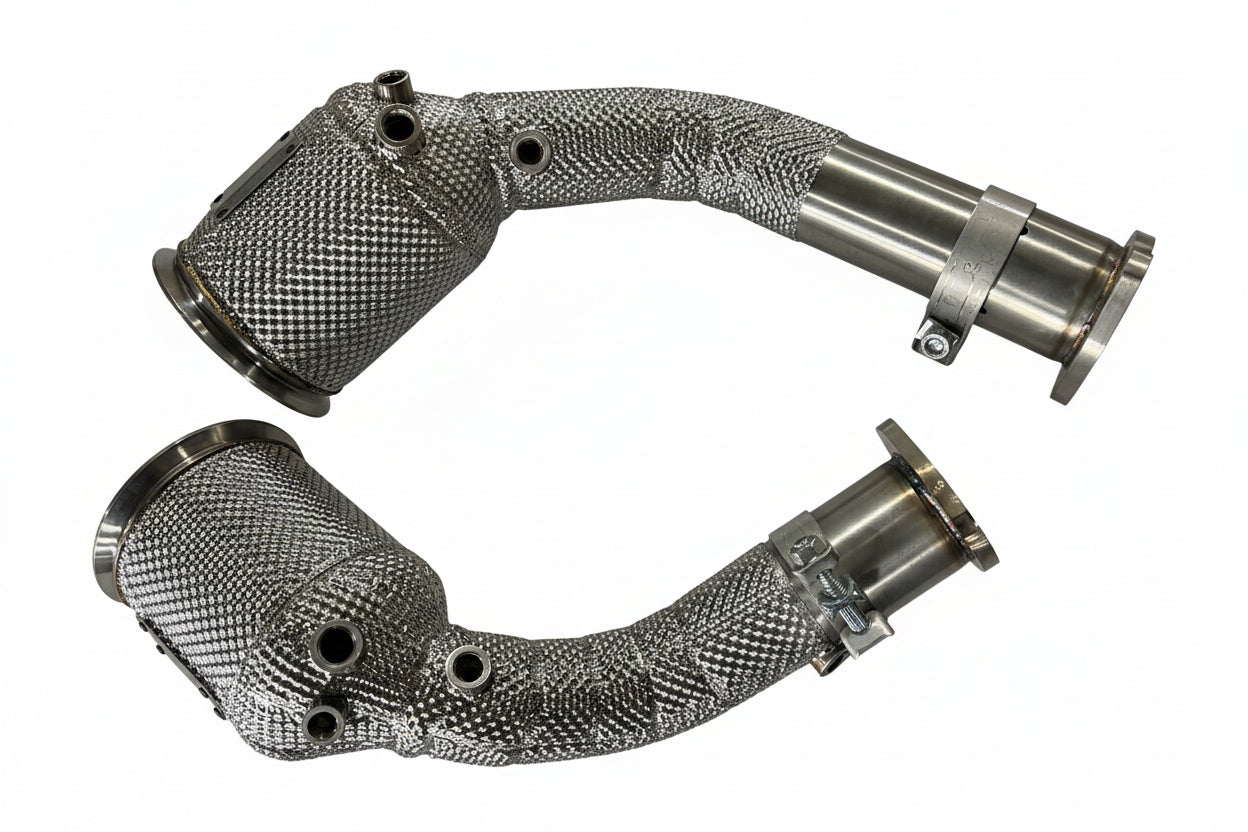 Stainless steel performance exhaust manifold with mesh insulation for Audi engines