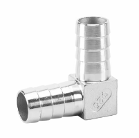 Vorsprung Autowerk billet 90-degree fitting with 3/4 inch barb hose connection for automotive use.