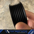 Vorsprung Autowerk billet aluminum supercharger tensioner pulley upgrade for Audi EA837 3.0T supercharged engine, close-up view