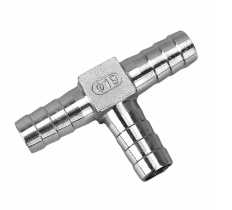Vorsprung Autowerk billet T fitting with 3/4 inch barb hose connectors for automotive fluid lines.