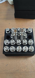 Silver Audi titanium ball seat wheel lug kit with four lock lug nuts and tool by Vorsprung Autowerk