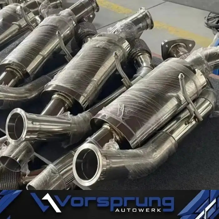 Stainless steel Audi Q7 3.0T supercharged performance downpipes and exhaust parts.