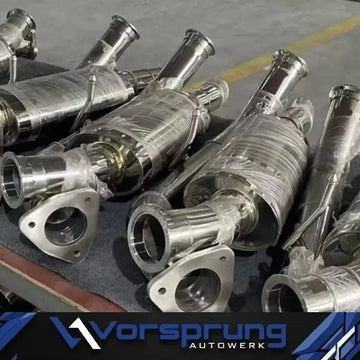 Audi Q7 3.0T resonated downpipes with straight-through resonators, 304L stainless, 4M 2017-2019 supercharged V6