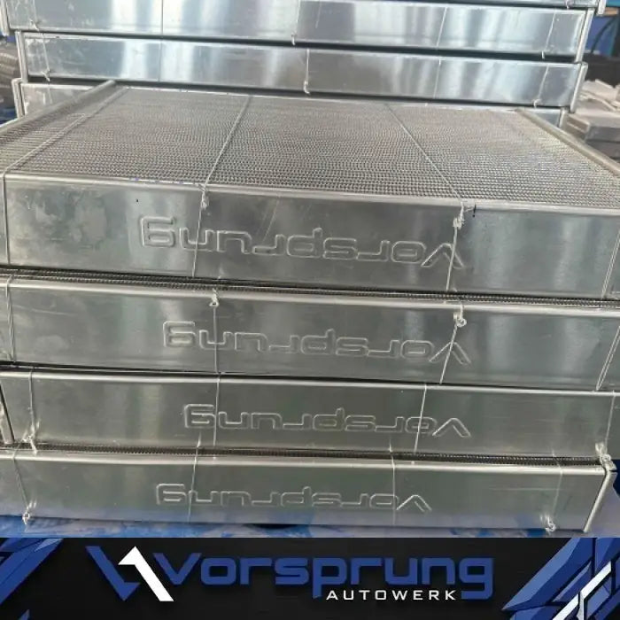 Stack of aluminum heat exchangers for Audi S4 S5 S6 S7 A6 A7 Q5 SQ5, close-up view