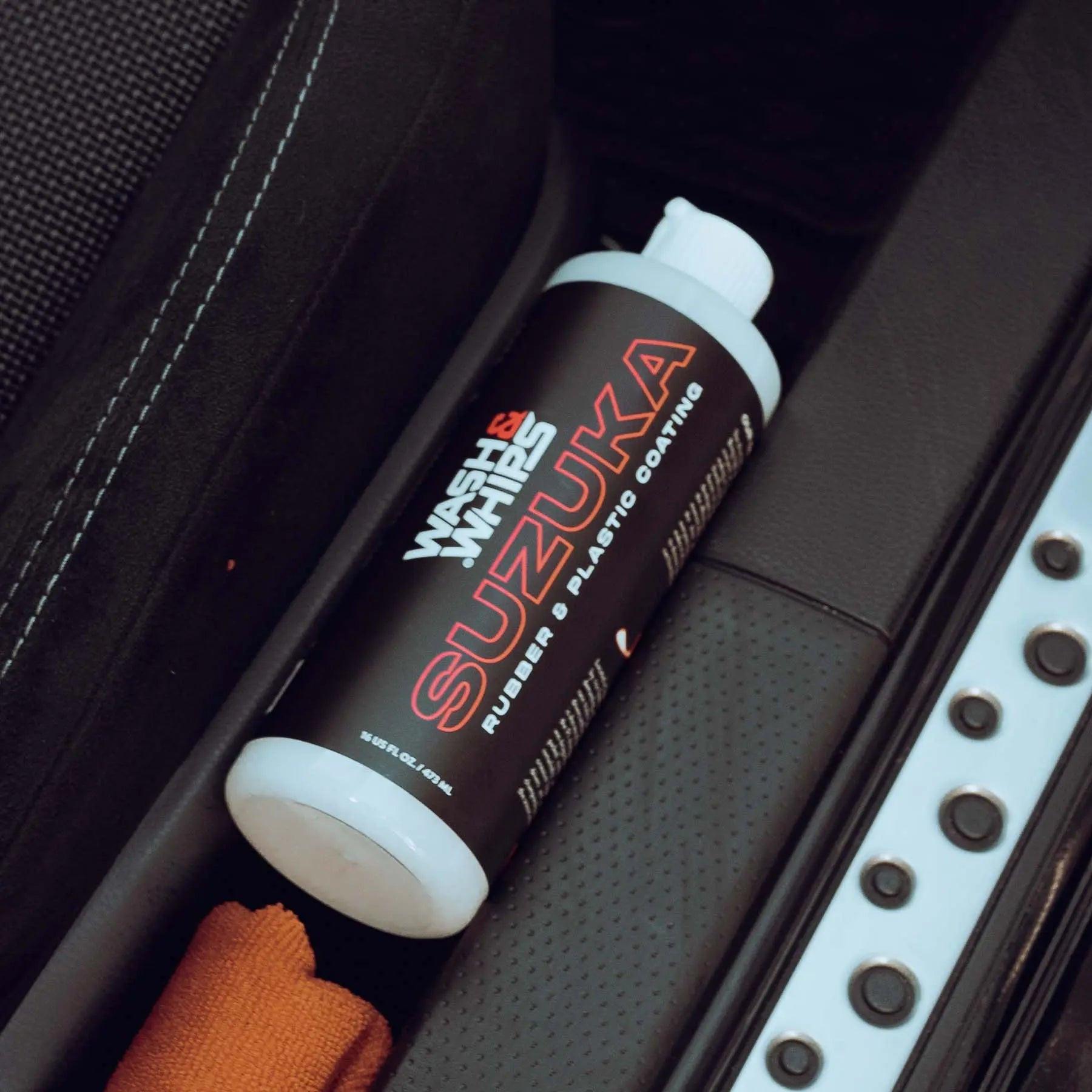16 oz WASH&WHIPS Suzuka Rubber and Plastic Coating bottle, showcasing the durable coating product from WASH & WHIPS