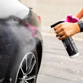 WASH & WHIPS SEAL exterior car seal and shine kit, step 3, showing application of sealant on a clean car exterior.