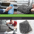 WASH & WHIPS Car Wash Kit with 3-gallon bucket, particle trap, shampoo, chenille mitt, microfiber towel, and 5-piece cleaning set.