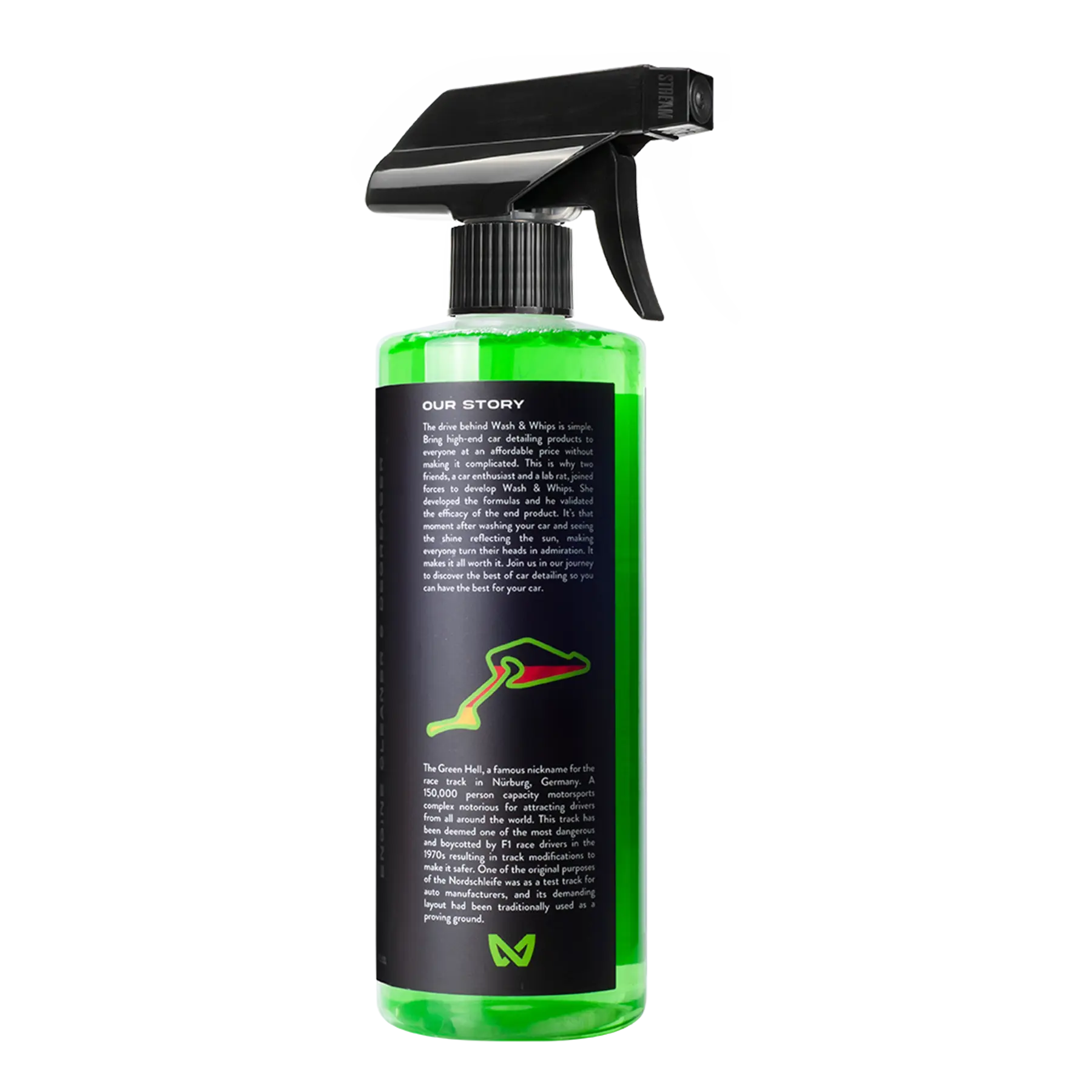 WASH&WHIPS Green Hell Engine Cleaner & Degreaser in a 16 oz bottle, designed for removing grease and grime from engines.