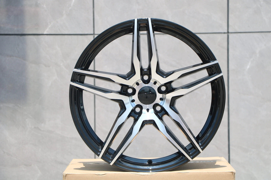 Black machined face 18-inch A1 Style wheels from WheeloutletNJ with 8-inch width and 35 offset, showcasing a sleek wheel design.