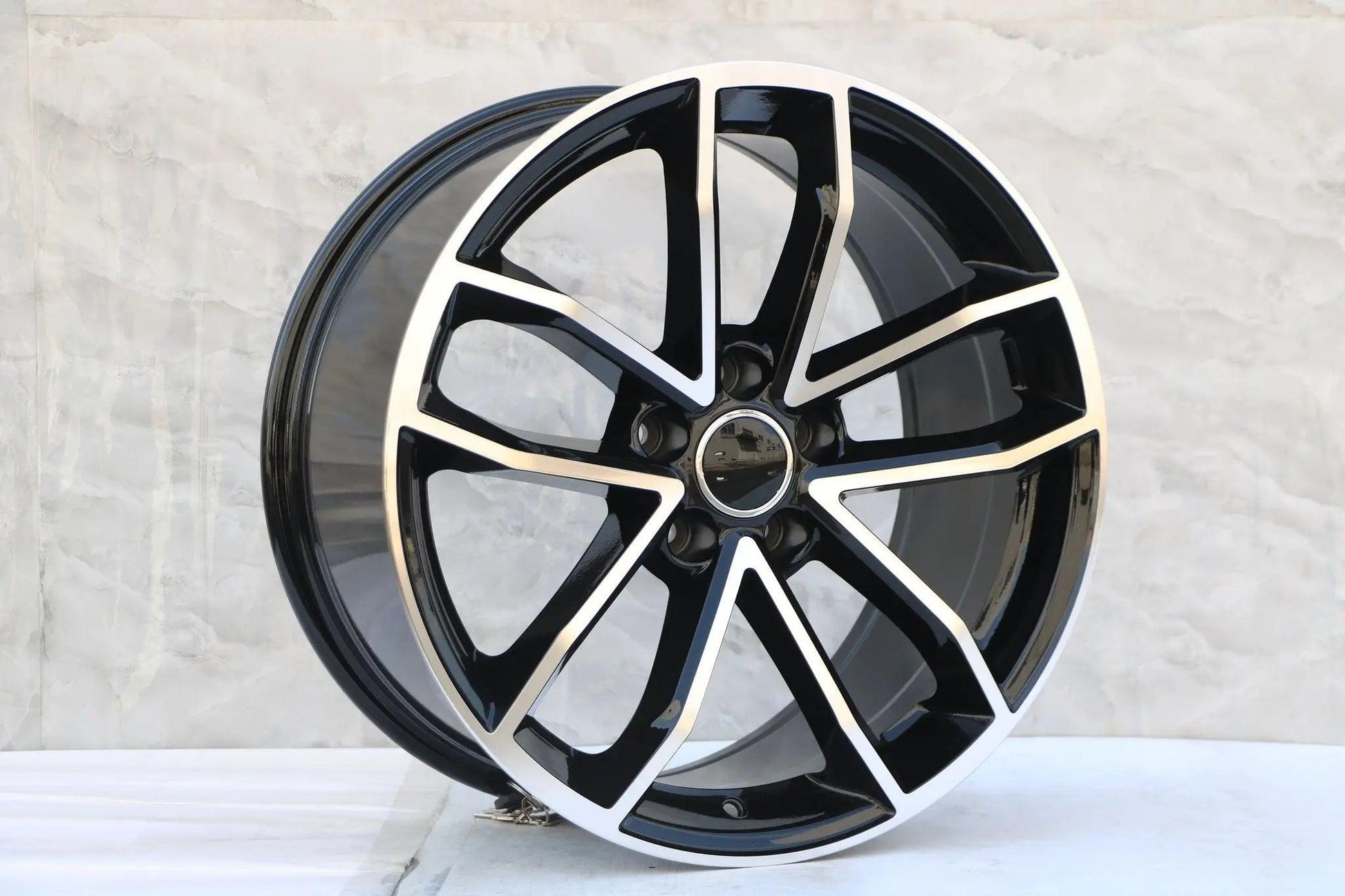18-inch black machined face wheels by WheeloutletNJ, fits Audi A3, A4, A5, A6, A7, A8, Q3, Q5, RS models, S models, TT.