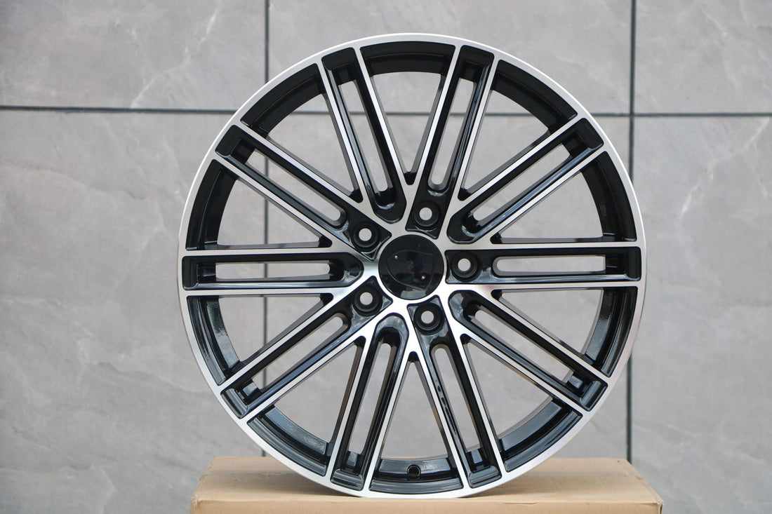 20-inch GTS style black machined face wheels for Porsche Cayenne, Panamera, Audi Q7 by WheeloutletNJ, showcasing the wheel's design.