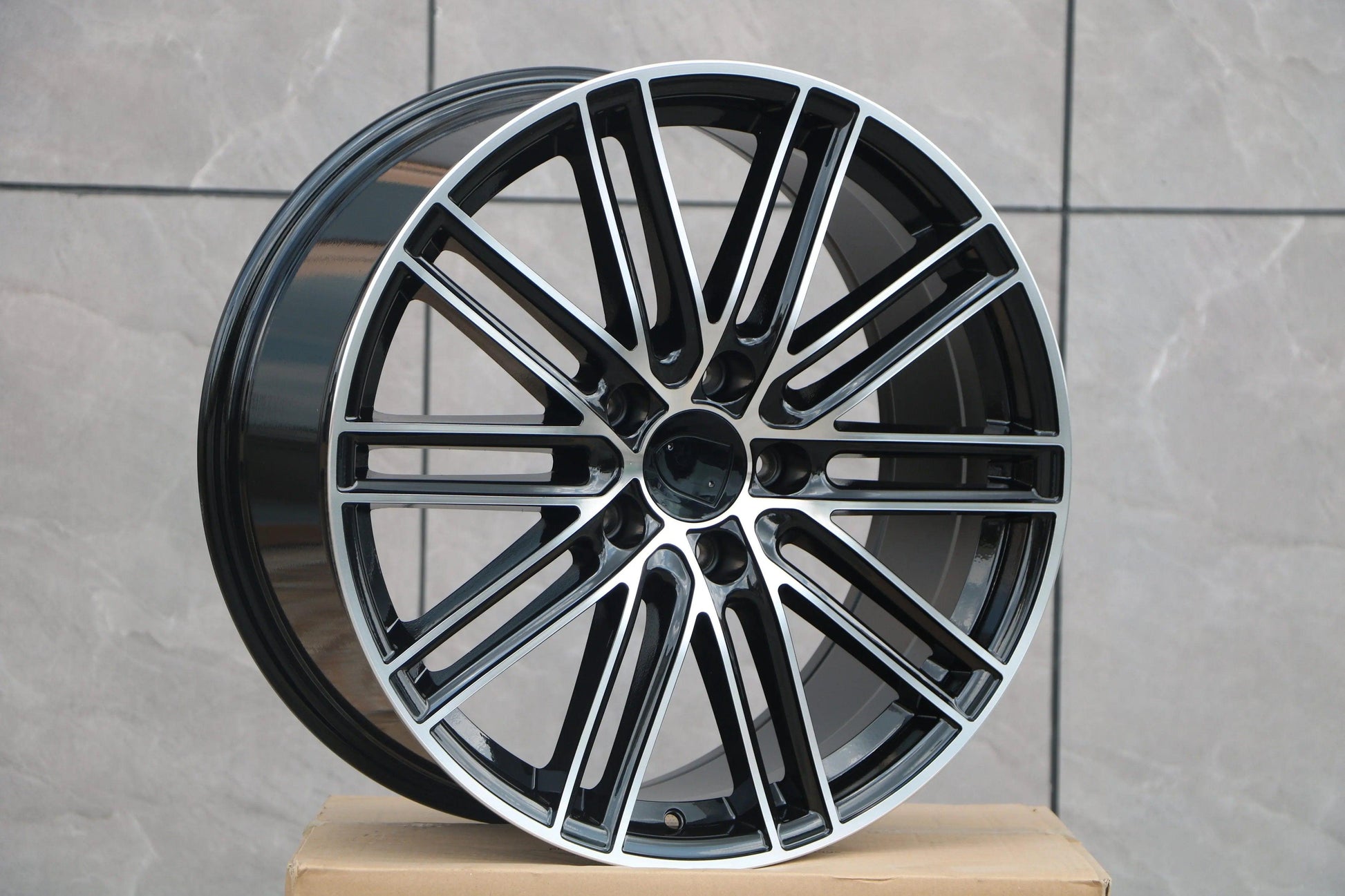 20-inch GTS style black machined face wheels for Porsche Cayenne, Panamera, and Audi Q7 by WheeloutletNJ.
