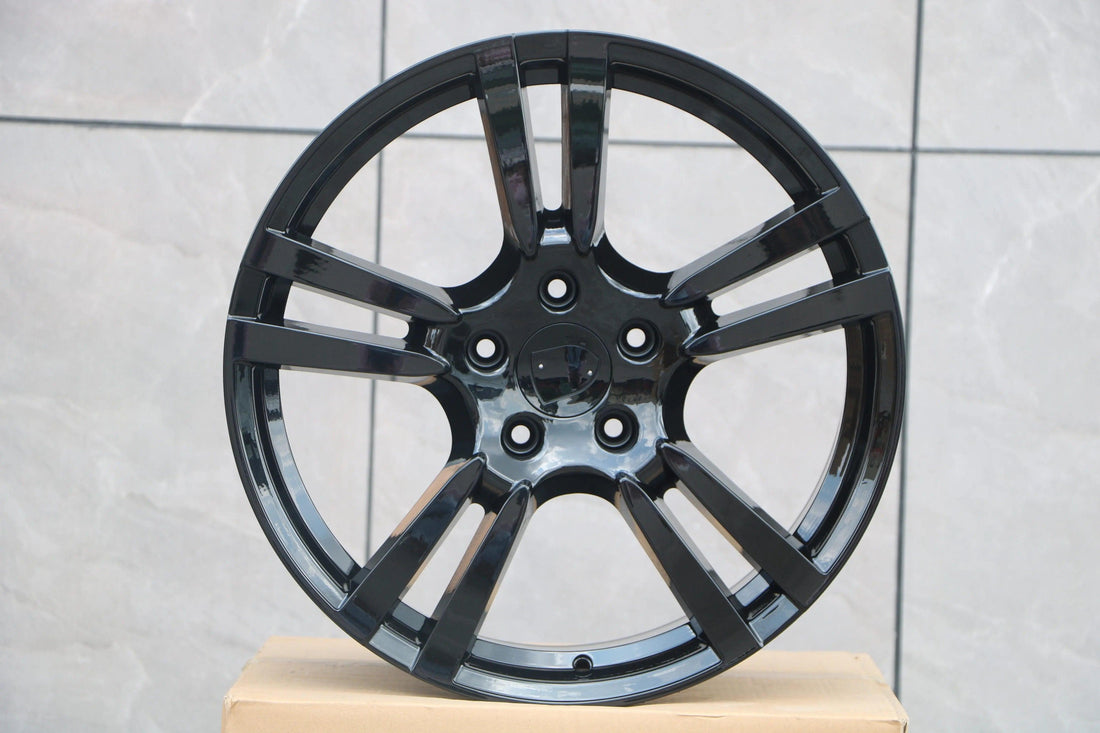 22-inch gloss black Turbo Style wheels by WheeloutletNJ for Porsche Cayenne, Panamera, and Audi Q7 SUV with 9.5-inch width.