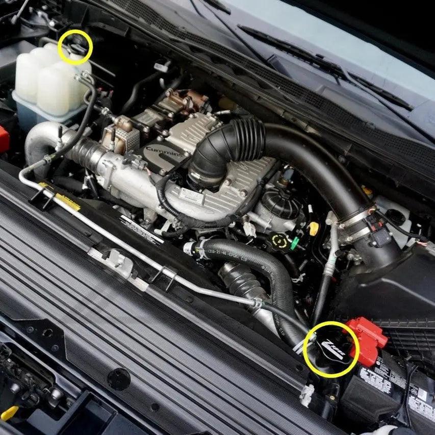 Black ZSPEC Billet Radiator Cap Cover for 2014-2021 Nissan Titan, all trims, featuring a sleek, metallic finish.