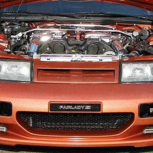 ZSPEC Design black front bumper plate for Nissan Z32 300ZX, powder-coated billet with Japanese Z32 logo, fits '90-99 models.
