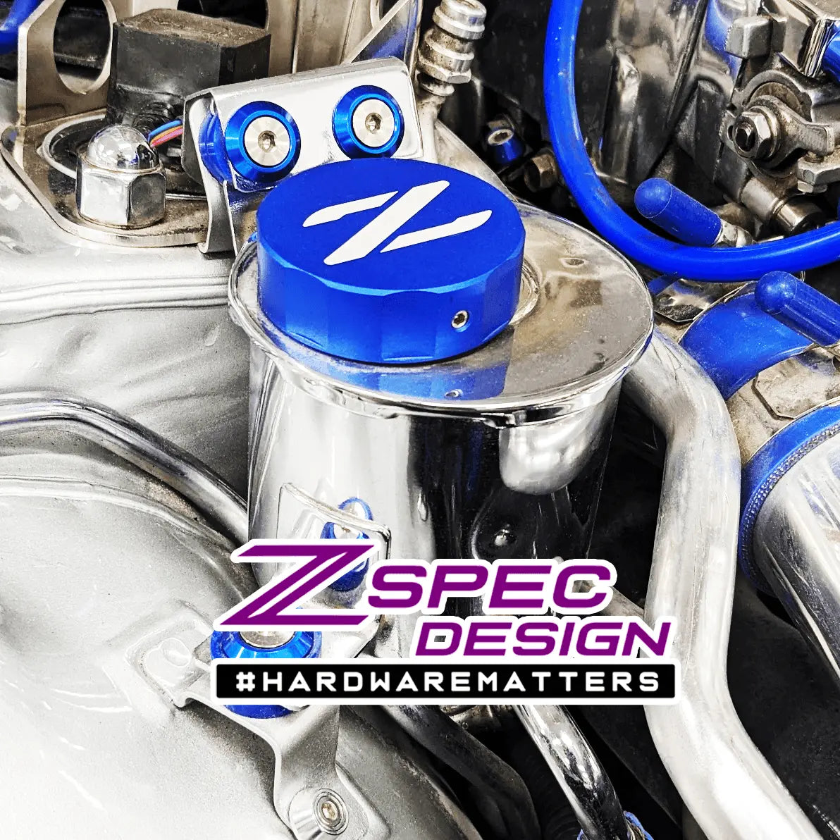 Blue ZSPEC billet reservoir cap cover for Nissan Z32 300ZX, 54mm I.D., designed for Nissan Z32 300ZX engine fluid reservoir