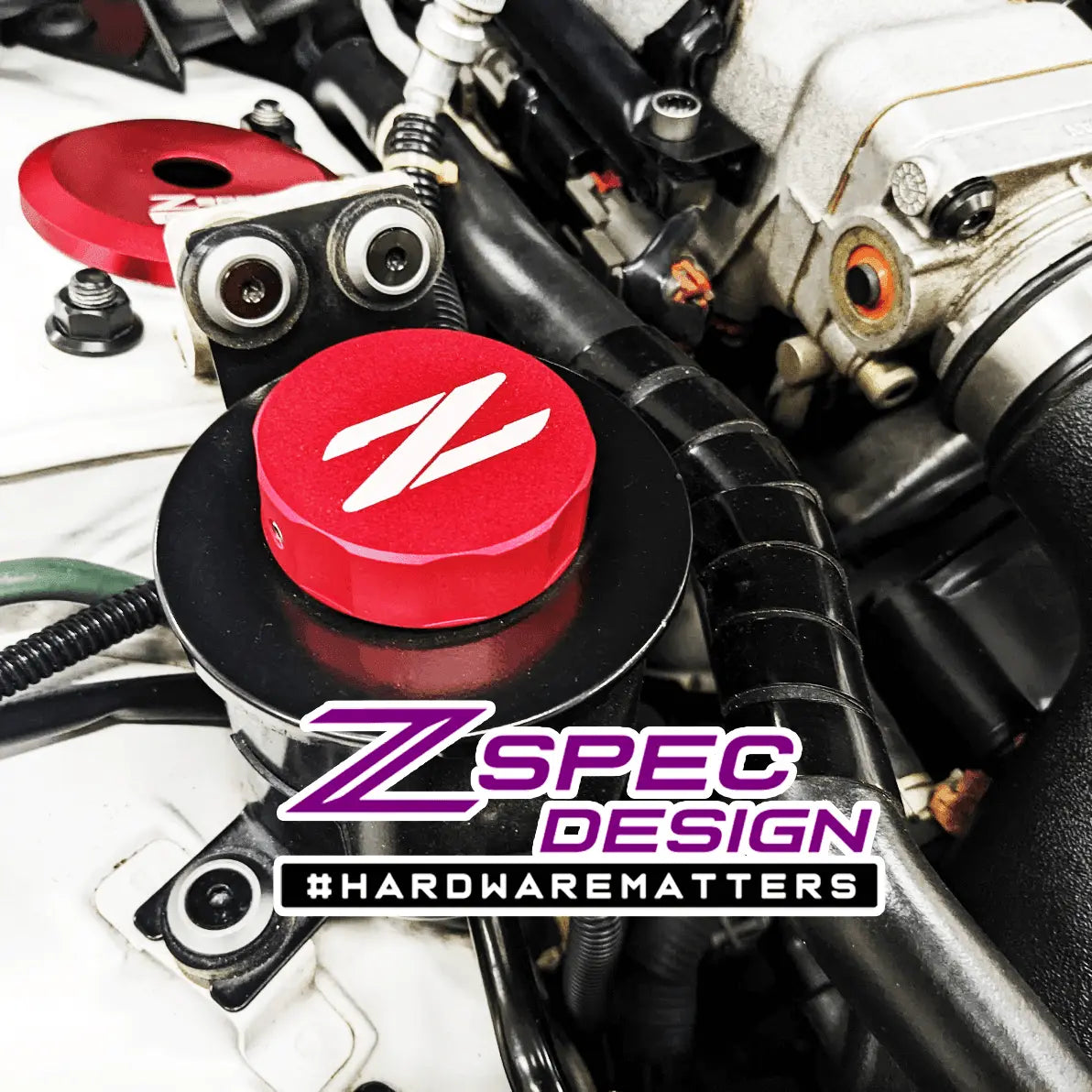 Blue ZSPEC billet reservoir cap cover with P.S. 54mm I.D. for Nissan Z32 300ZX engine coolant reservoir.