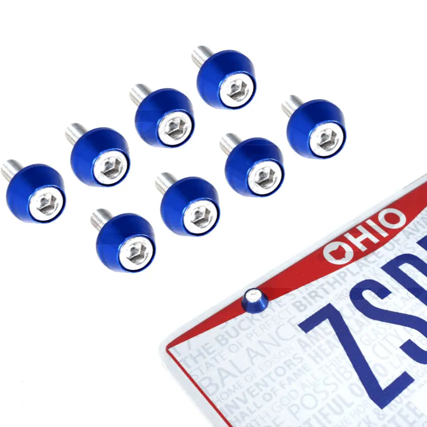 Set of 8 ZSPEC Design stainless steel license plate bolts with washers, M6x20 size, bright silver, for secure vehicle mounting