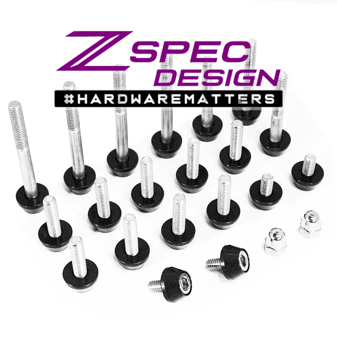 ZSPEC Design stainless and billet plenum fastener kit for Nissan 350Z VQ35DE engine, stock length, bright silver finish