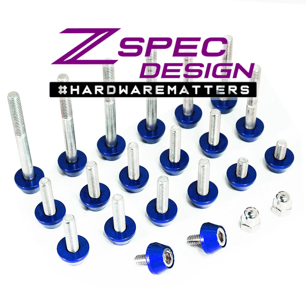 Stainless and billet ZSPEC Design plenum fastener kit for Nissan 350z VQ35DE, OEM length, bright silver finish