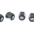 Chrome valve stem tire caps with Fiat style design by ZSPEC Design, featuring a sleek, shiny finish for automotive enhancement.