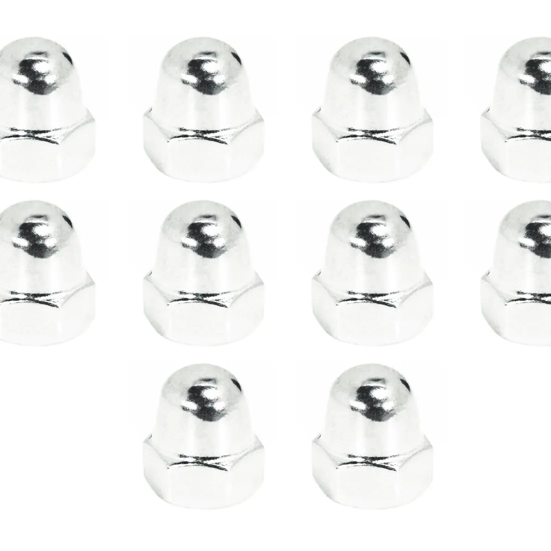 Set of 10 ZSPEC M5-0.8 acorn nuts made of SUS304 stainless steel, shown in a close-up image.