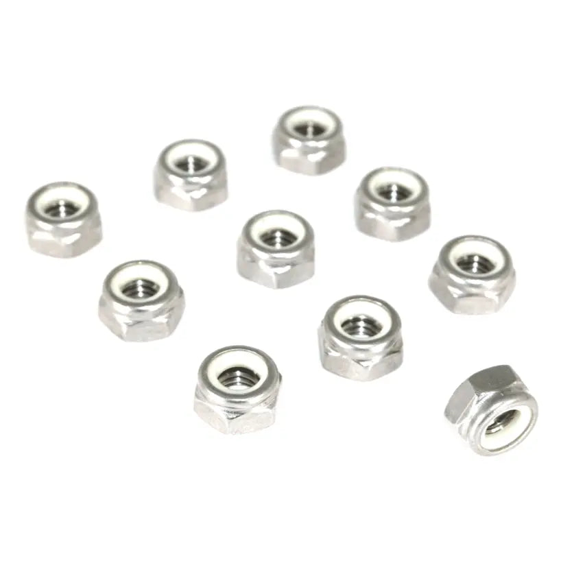 Set of 10 ZSPEC Design M5-0.8 stainless steel nylon lock nuts made from SUS304 material, suitable for secure fastening.