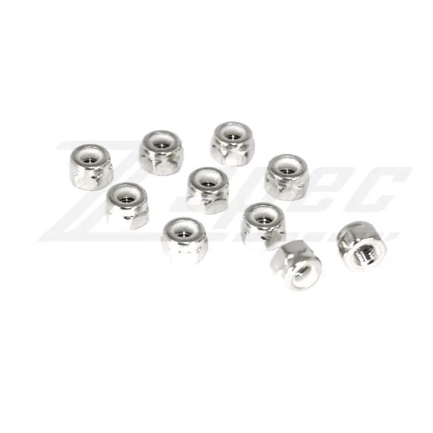 Set of 10 stainless steel ZSPEC M5-0.8 nylon lock nuts made from SUS304 for secure fastening in various applications
