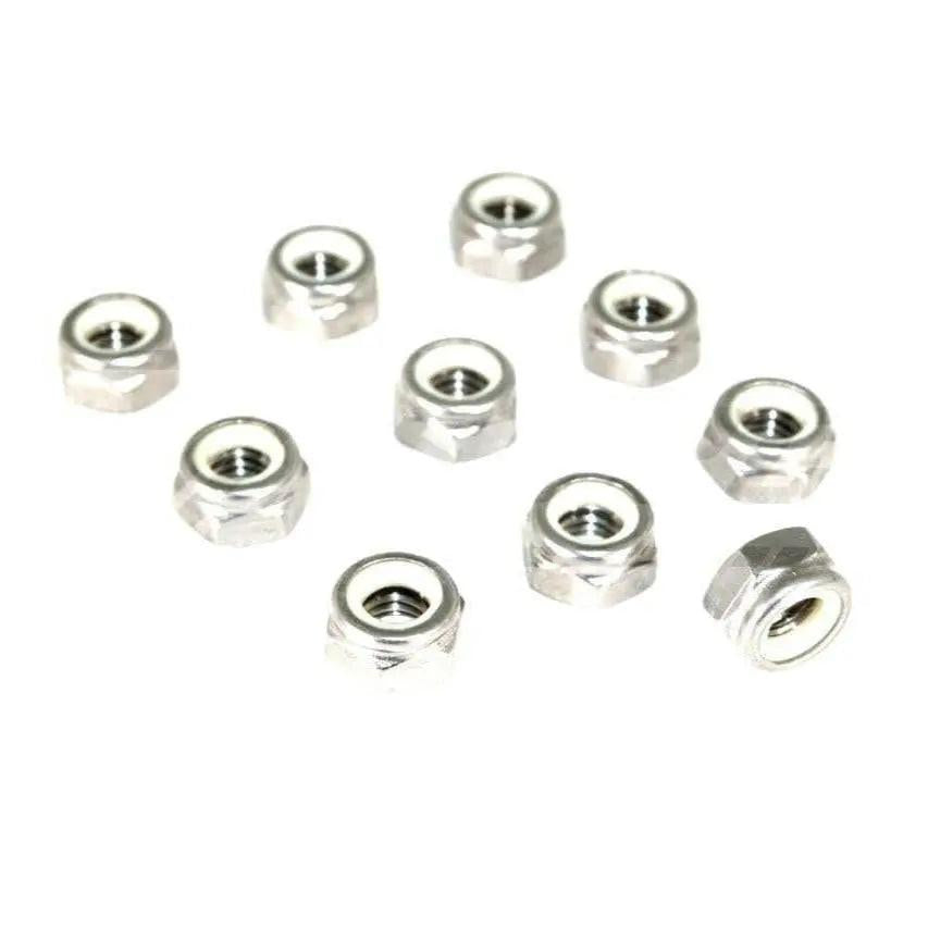 Set of 10 stainless steel ZSPEC M8-1.25 nylon lock nuts made of SUS304, showing the nuts with threaded interior and nylon insert.