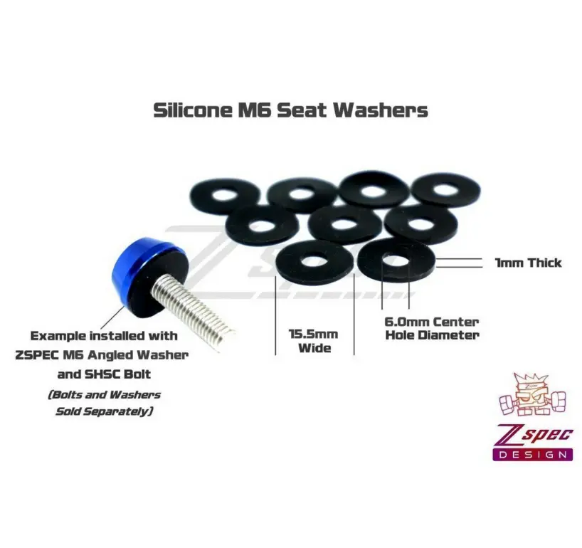 ZSPEC Design silicone-rubber seat washers for M6 angled finish washers, 10-pack, used in automotive or mechanical applications.