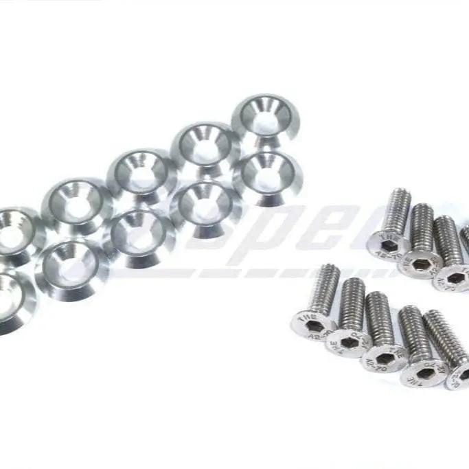ZSPEC Design M6-1.0x20mm stainless steel billet metric fender fastener kit with 10 fasteners, gloss black finish.