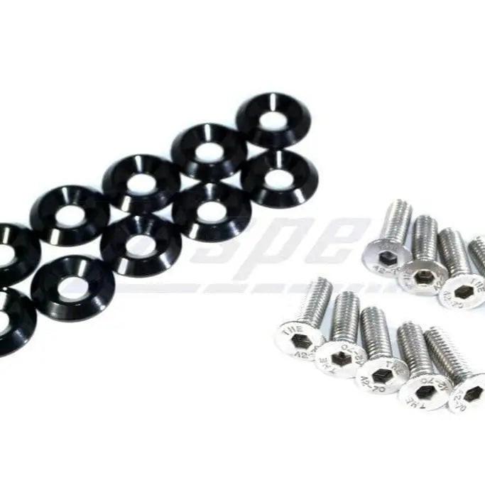ZSPEC Design metric fender fastener kit with 10 stainless steel M6-1.0x20mm fasteners, billet construction, glossy black finish.