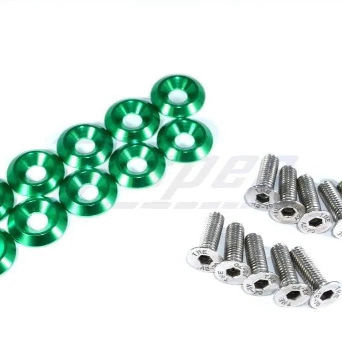 ZSPEC Design stainless steel M6-1.0x20mm metric fender fastener kit with 10 fasteners, black glossy finish, billet construction.