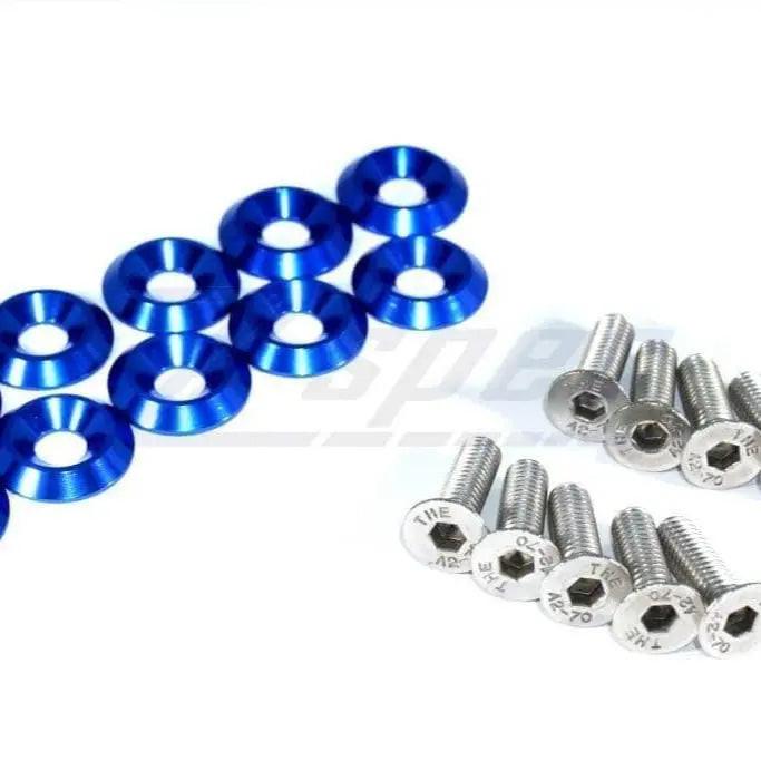 ZSPEC Design stainless steel M6-1.0x20mm metric fender fastener kit with 10 black billet fasteners, automotive hardware, close-up shot
