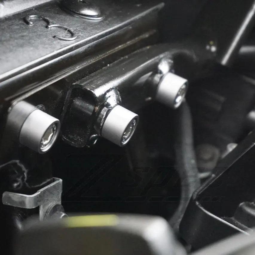 Stainless and billet ZSPEC "Stage 2" Dress Up Bolts fastener kit for 2014-2020 Jeep Cherokee V6, shown in gloss black.