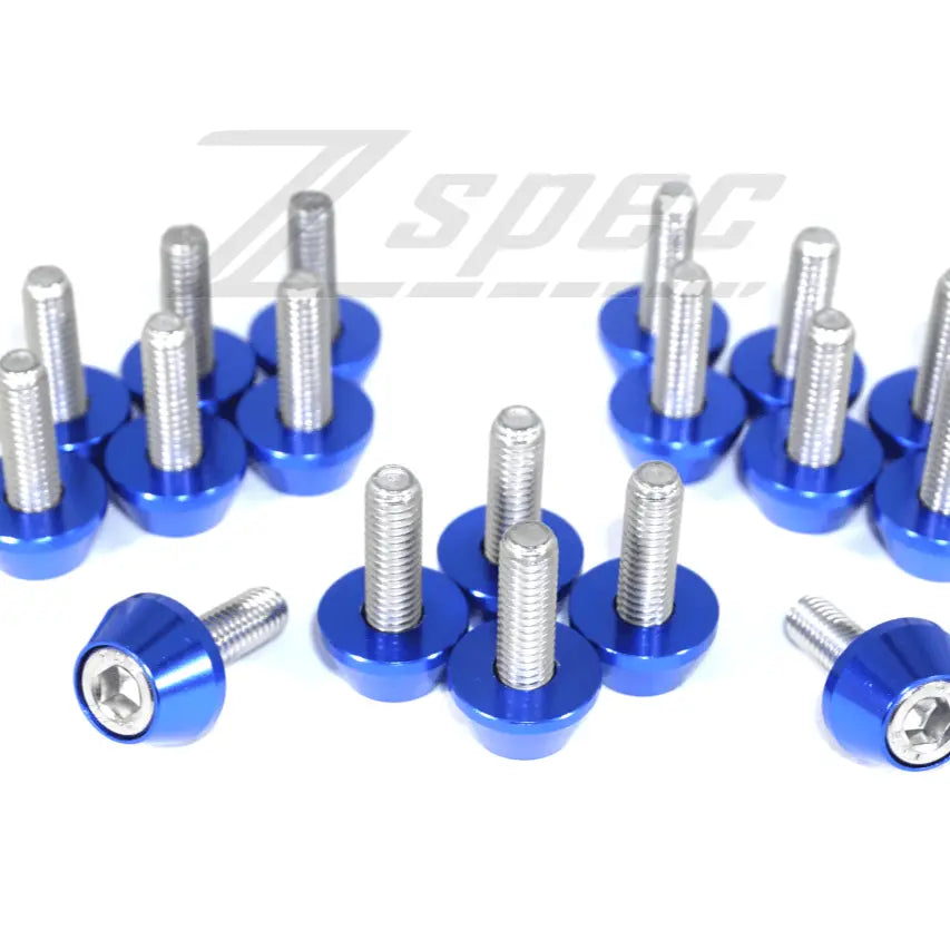 ZSPEC Design stainless and billet valve cover fastener kit for '84-89 Nissan 300ZX Z31, glossy black finish, detailed fasteners.