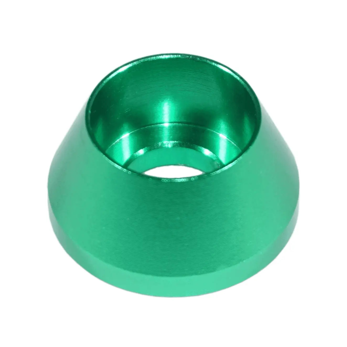 ZSPEC Design glossy red M8 angled cup finish washers for SHSC socket-cap fasteners, billet, 10-pack.