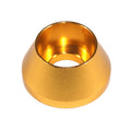 Set of 10 ZSPEC Design M8 Angled Cup Finish Washers for SHSC socket-cap fasteners, made of billet metal with a glossy red finish.