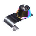 Polished stainless ZSPEC Design throttle cable clip for '90-96 Nissan 300ZX Z32, shown in gloss yellow finish.