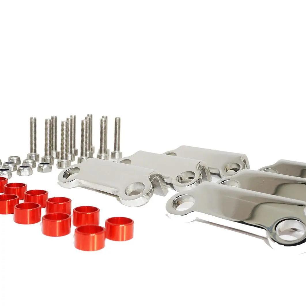 Polished stainless coil brackets kit for 1990-1999 Nissan Z32 300ZX by ZSPEC Design, includes matte purple components for engine bay.