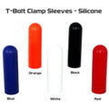 Orange silicone rubber T-bolt clamp sleeves and caps from ZSPEC Design, 10-pack, for enhancing clamp appearance and protection.