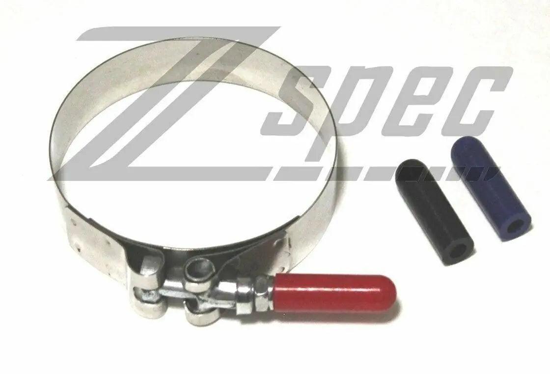 Set of ten orange silicone rubber T-bolt clamp dress-up sleeves and caps by ZSPEC Design, protective and decorative for hose fittings.