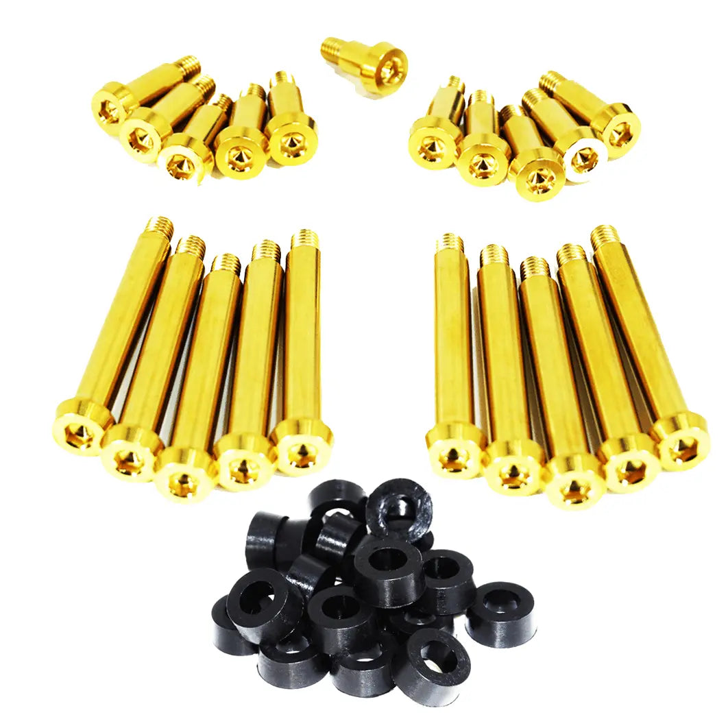 ZSPEC Titanium shoulder-bolt timing cover fasteners with red bushings for Nissan 300ZX Z32 engine, high-quality automotive parts